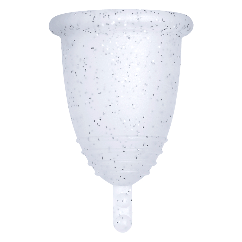 Me Luna® Menstruatiecup | Soft | M | Zilveren glitters | met Steeltje