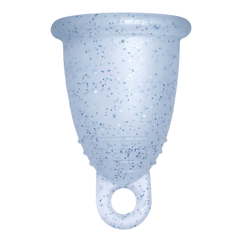 Me Luna® Menstruatiecup | Classic | L | Blauwe glitters | met Ring