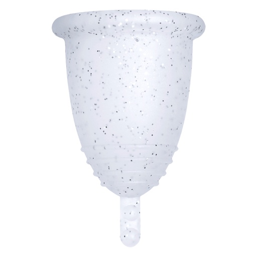 [4260554381284] Me Luna® Menstruatiecup | Soft | L | Zilveren glitters | met Steeltje